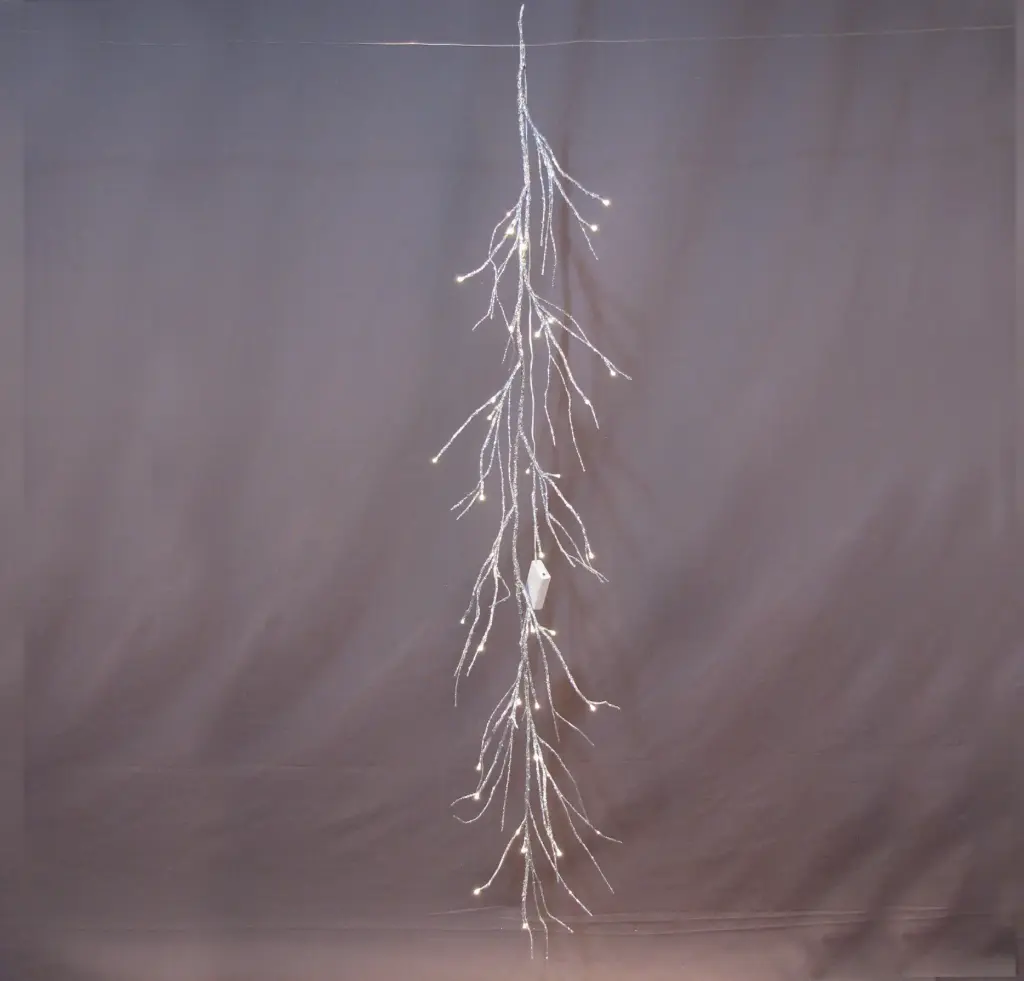 Šviečianti ilga LED šaka, sidabrinė, 180 cm, 40 LED, 3xAA, šiltai balta, IP20