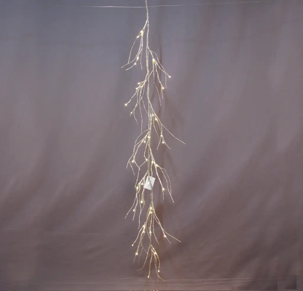 Šviečianti ilga LED šaka, auksinė, 180 cm, 40 LED, 3xAA, šiltai balta, IP20