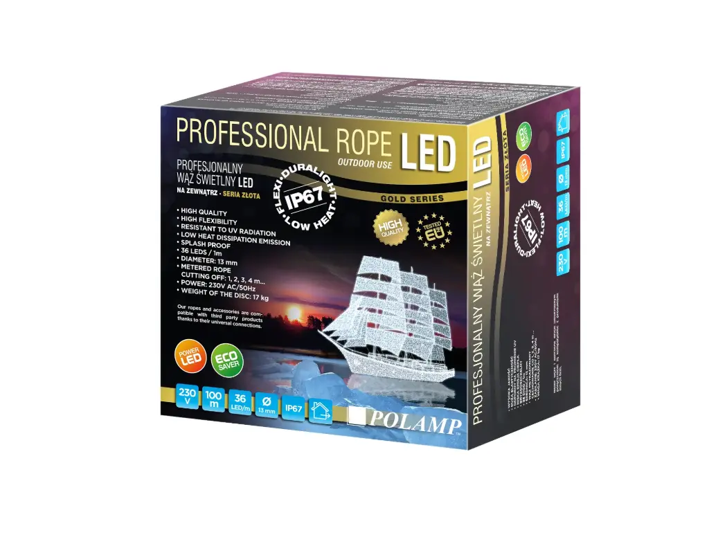 PROfesionali LED žarna-kabelis FLASH ROPELIGHT NK1 POLAMP, 13 mm, 36 LED/m, hor., 230V, šaltai balta, IP67, 1m