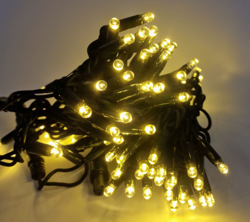 PROfesionali lempučių girlianda POLAMP, 10m (5+5), 100 LED, šiltai balta, žaliu laidu, IP67