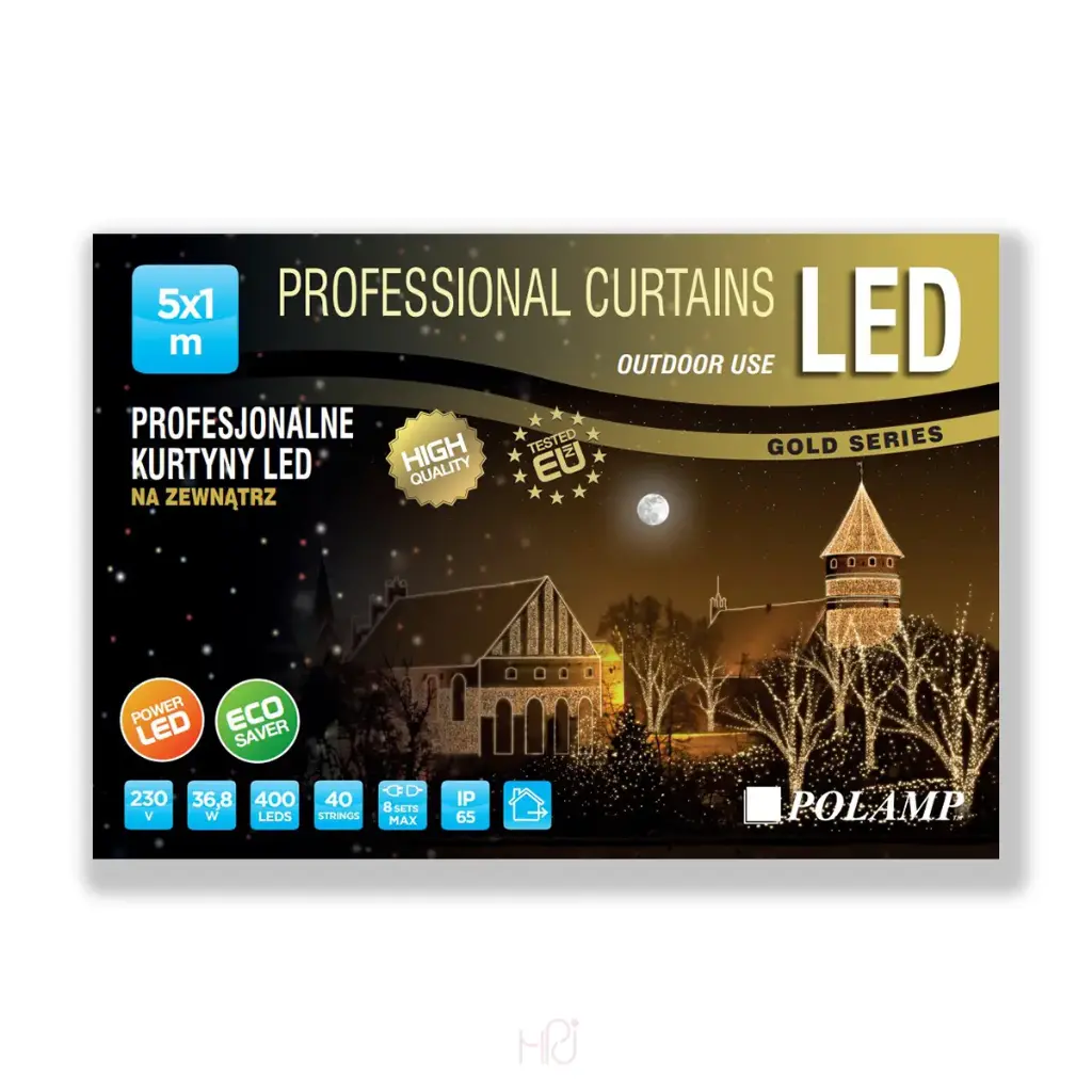 PROfesionali FLASH lempučių užuolaida POLAMP, 5x1m, 320+80 LED, šaltai balta, baltu laidu, IP67