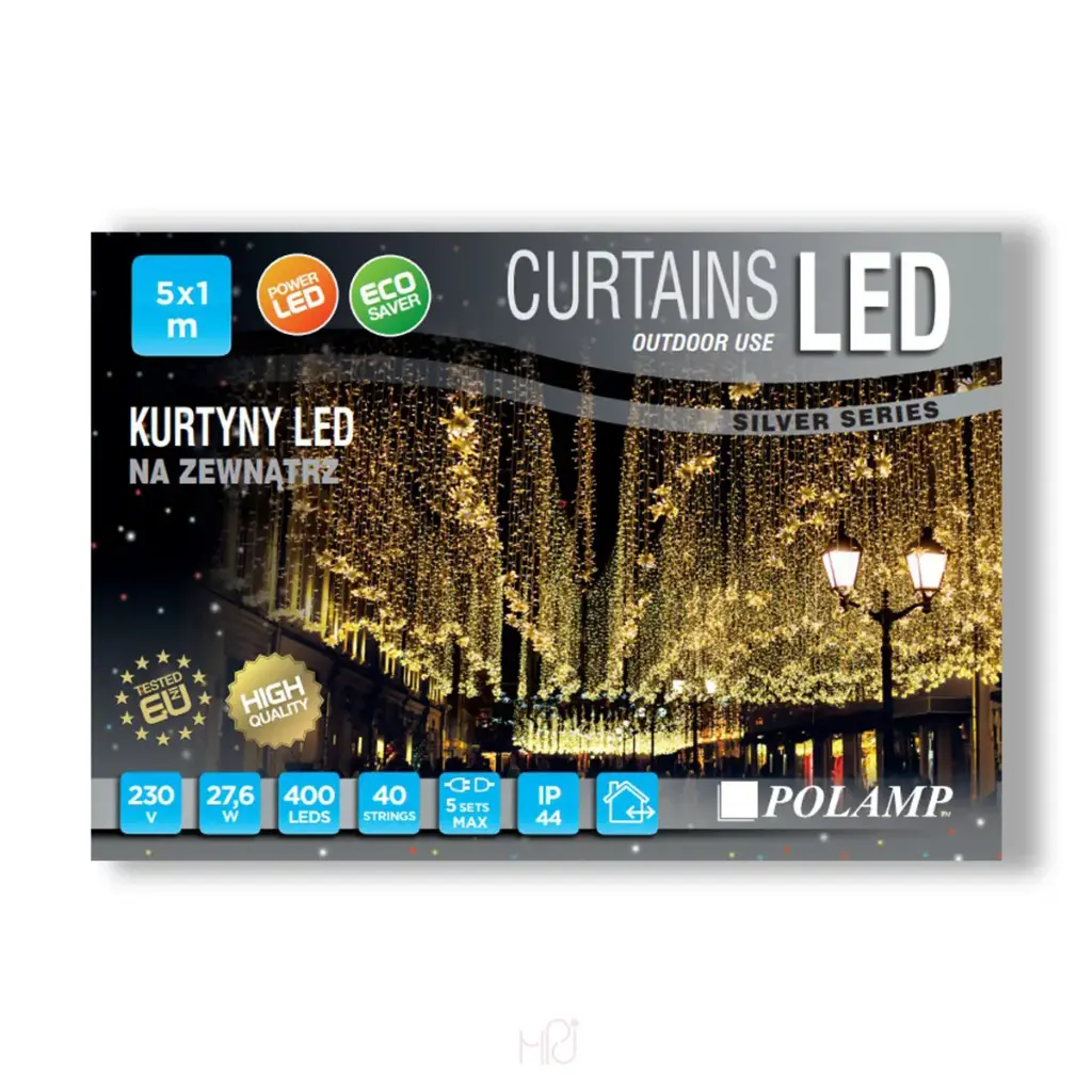 FLASH lempučių užuolaida POLAMP, 5x1m, 320+80 LED, šaltai balta, skaidriu laidu, IP44