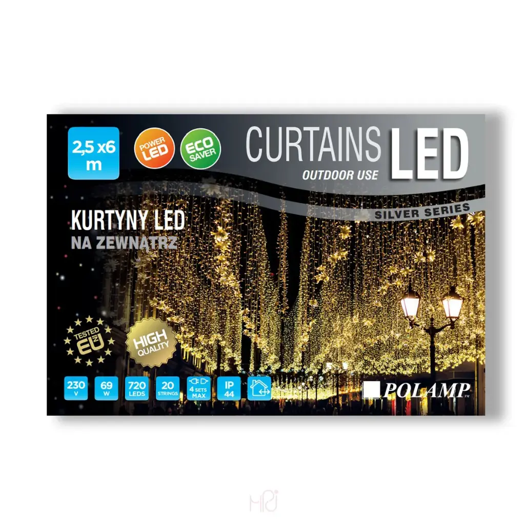 FLASH lempučių užuolaida POLAMP, 2,5x6m, 576+144 LED, šiltai balta, skaidriu laidu, IP44