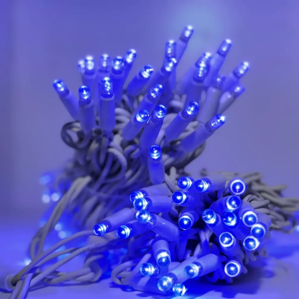 PROfesionali lempučių girlianda POLAMP, 10m (5+5), 100 LED, mėlyna, baltu laidu, IP67