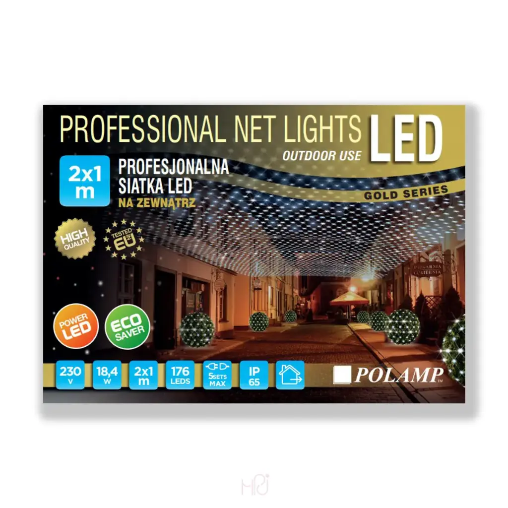 PROfesionalus FLASH lempučių tinklas POLAMP, 2x1m, 144+32 LED, šiltai balta, juodu laidu, IP67