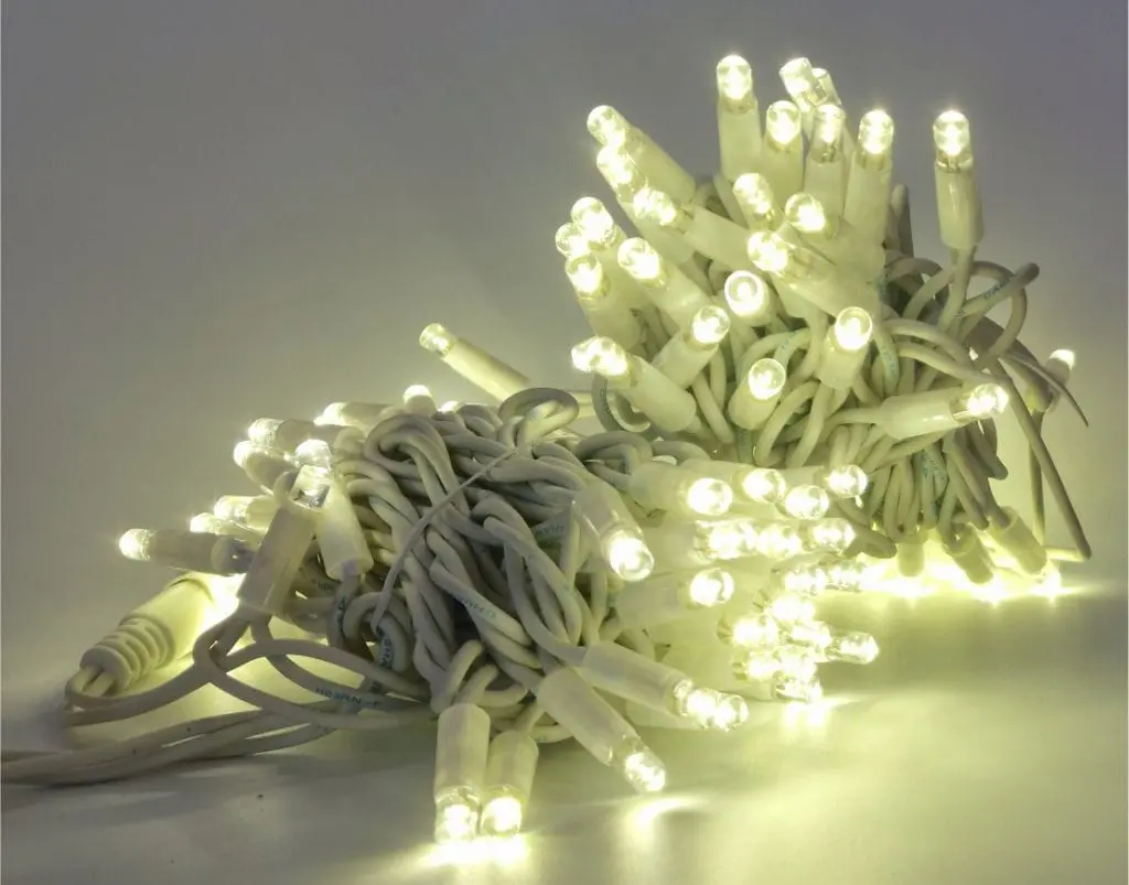 PROfesionali lempučių girlianda POLAMP, 10m (5+5), 100 LED, neutrali balta, baltu laidu, IP67