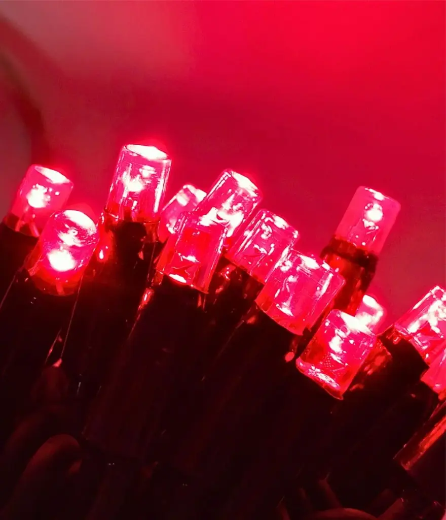 PROfesionali lempučių girlianda POLAMP, 10m (5+5), 100 LED, raudona, juodu laidu, IP67