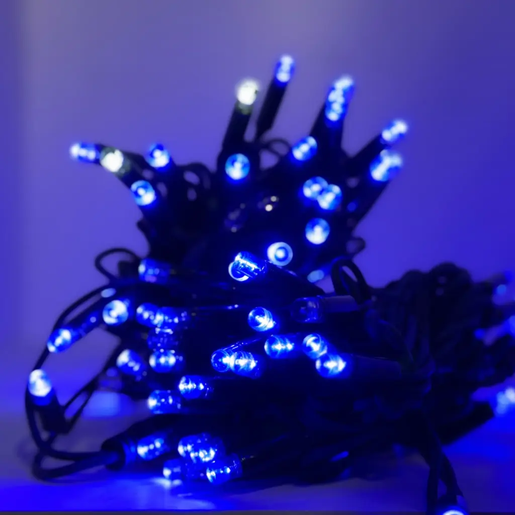 PROfesionali FLASH lempučių girlianda POLAMP, 10m (5+5), 80+20 LED, mėlyna, žaliu laidu, IP67