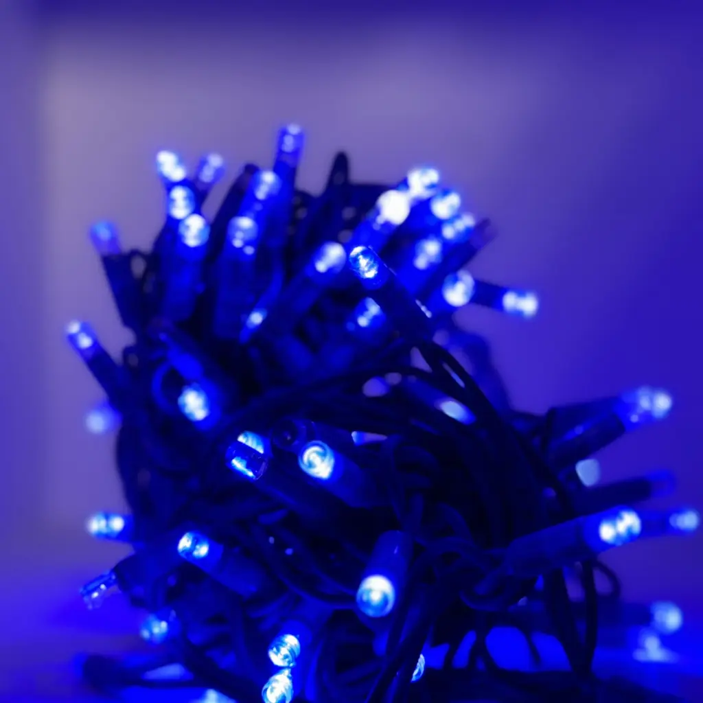 PROfesionali FLASH lempučių girlianda POLAMP, 10m (5+5), 80+20 LED, mėlyna, mėlynu laidu, IP67