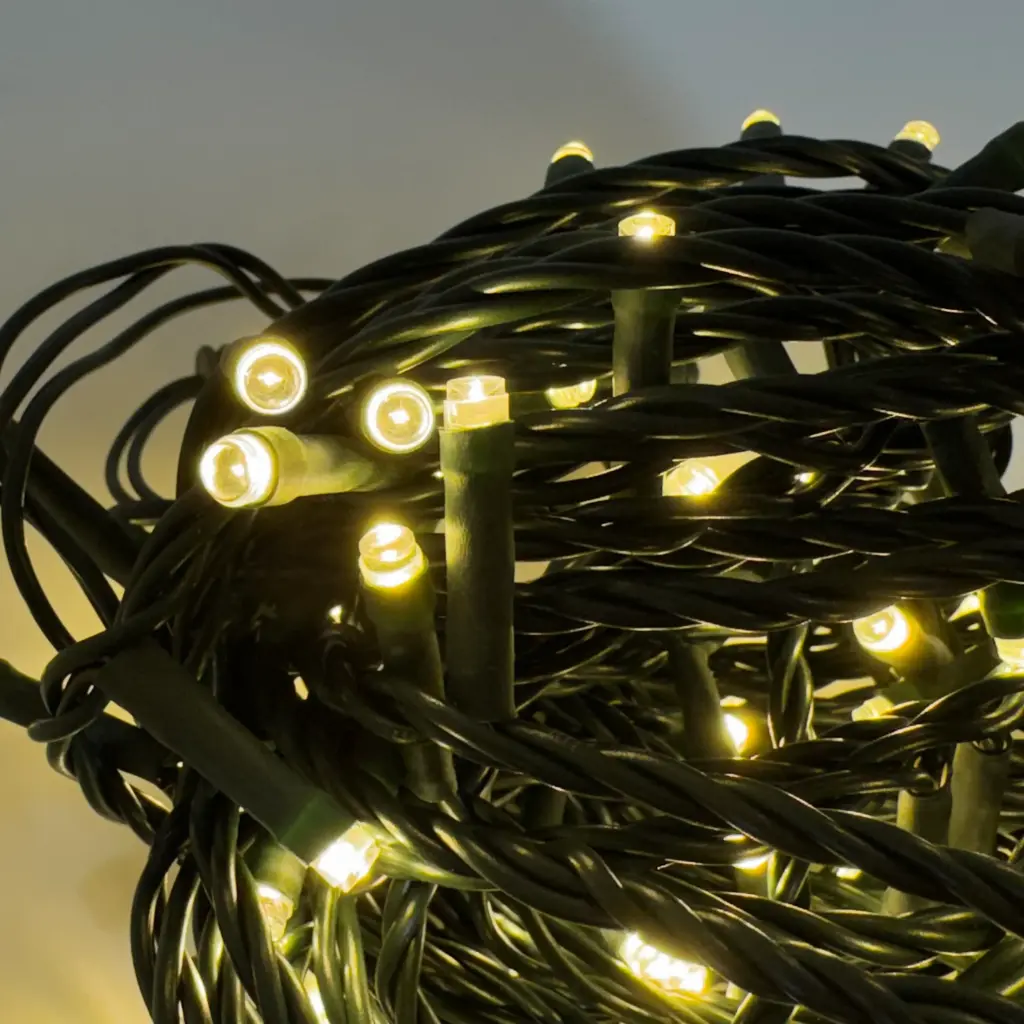 Lempučių girlianda POLAMP, 10m, 100 LED, šiltai balta, žaliu laidu, IP44