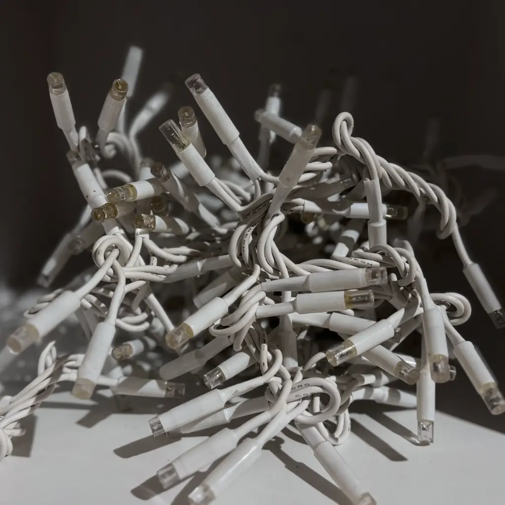 PROfesionali tanki lempučių girlianda POLAMP, 5m (2,5+2,5), 300 LED, šiltai balta, baltu laidu, IP67