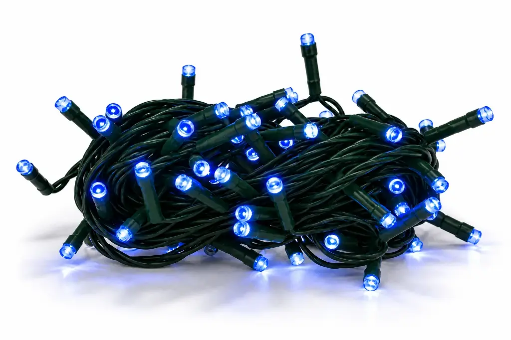 FLASH lempučių girlianda POLAMP, 10m, 80+20 LED, mėlyna, žaliu laidu, IP44
