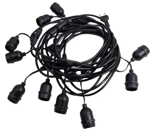 [POL-E27BL20-40LONG-BL] PROfesionali stambių lempučių „bulbs“ girlianda POLAMP, 20m, 40xE27, juodu laidu, IP44
