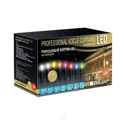 [POL-PLIL5M-R-BL] PROfesionali girlianda-varvekliai POLAMP, 5m(2,5+2,5)x0,7m, 120 LED, raudona, juodu laidu, IP67