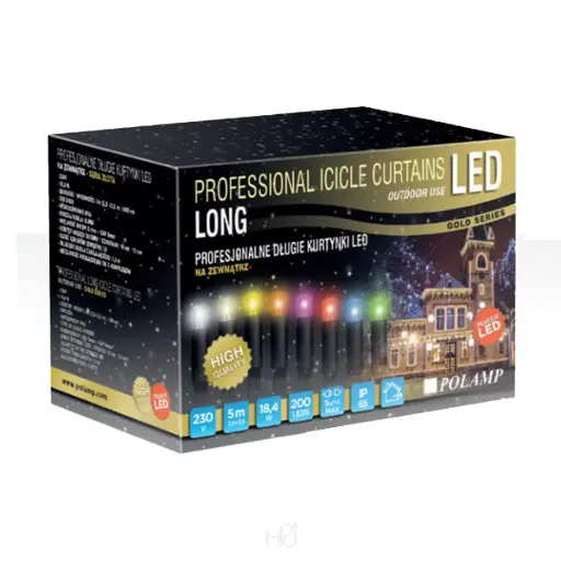 [POL-PLLIL5M-WW-BL] PROfesionali girlianda-varvekliai POLAMP, 5m(2,5+2,5)x1m, 200 LED, šiltai balta, juodu laidu, IP67