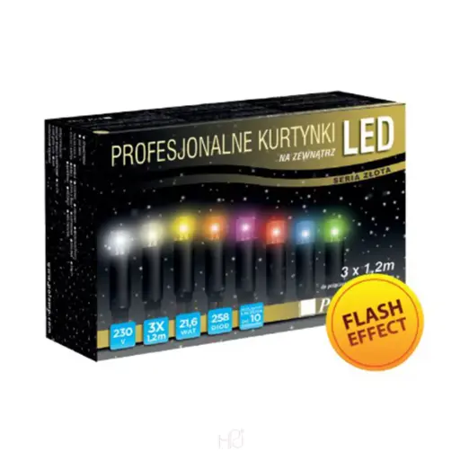 [POL-PLLILf3,6M-CW-BL] PROfesionali FLASH girlianda-varvekliai POLAMP, 3,6m(3x1,2m)x1m, 207+51 LED, šaltai balta, juodu laidu, IP67
