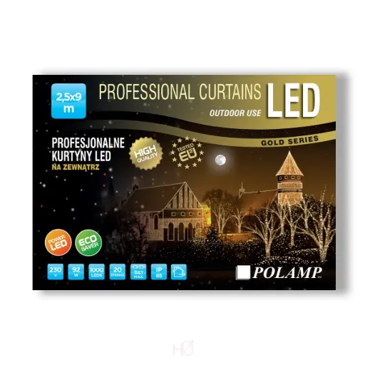 [POL-PLCL2,5X9,0-CW-W] PROfesionali lempučių užuolaida POLAMP, 2,5x9m, 1000 LED, šaltai balta, baltu laidu, IP67