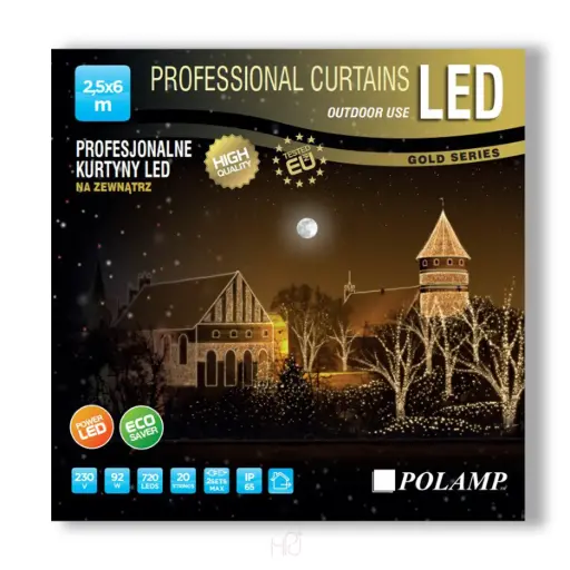 [POL-PLCL2,5X6,0-CW-BL] PROfesionali lempučių užuolaida POLAMP, 2,5x6m, 720 LED, šaltai balta, juodu laidu, IP67
