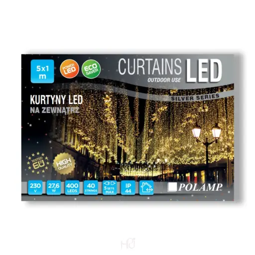 [POL-LCL5X1,0-CW-T] Lempučių užuolaida POLAMP, 5x1m, 400 LED, šaltai balta, skaidriu laidu, IP44