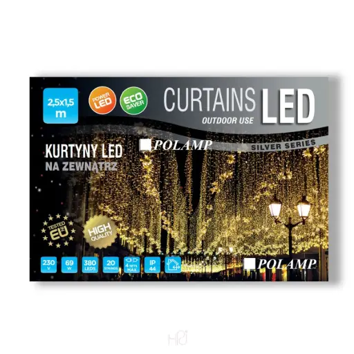 [POL-LCL2,5X1,5-CW-T] Lempučių užuolaida POLAMP, 2,5x1,5m, 380 LED, šaltai balta, skaidriu laidu, IP44