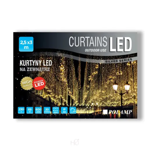 [POL-LCLf2,5X3,0-WW-T] FLASH lempučių užuolaida POLAMP, 2,5x3m, 520+80 LED, šiltai balta, skaidriu laidu, IP44