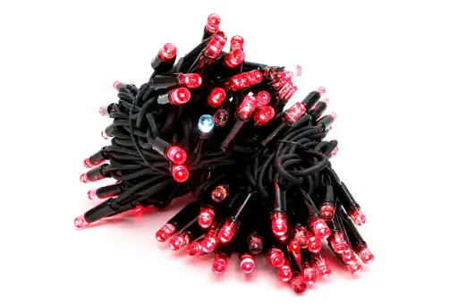 [POL-PLSLf10M-R-BL] PROfesionali FLASH lempučių girlianda POLAMP, 10m (5+5), 80+20 LED, raudona, juodu laidu, IP67