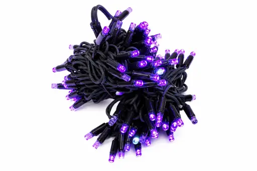 [POL-PLSLf10M-PU-G] PROfesionali FLASH lempučių girlianda POLAMP, 10m (5+5), 80+20 LED, purpurinė, žaliu laidu, IP67