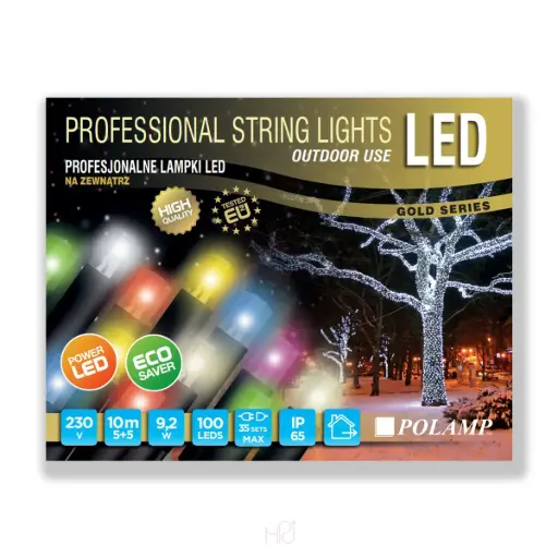 [POL-PLSLf10M-PU-G] PROfesionali FLASH lempučių girlianda POLAMP, 10m (5+5), 80+20 LED, purpurinė, žaliu laidu, IP67