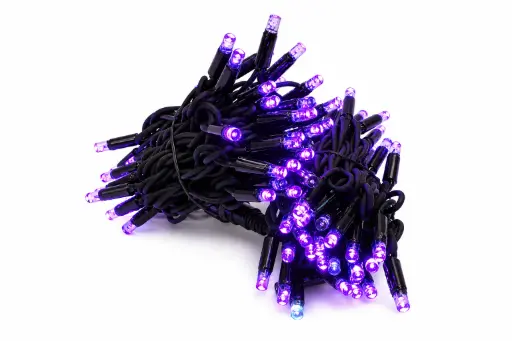 [POL-PLSLf10M-PU-BL] PROfesionali FLASH lempučių girlianda POLAMP, 10m (5+5), 80+20 LED, purpurinė, juodu laidu, IP67