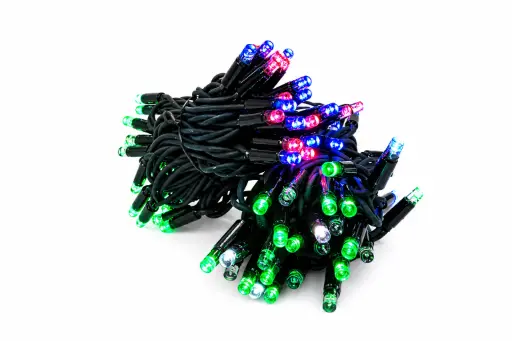 [POL-PLSLF10M-M-G] PROfesionali FLASH lempučių girlianda POLAMP, 10m (5+5), 80+20 LED, įvairiaspalvė, žaliu laidu, IP67