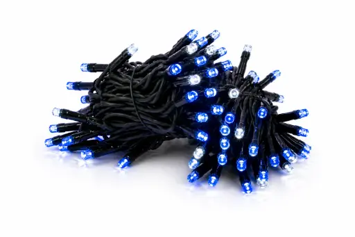 [POL-PLSLf10M-BLU-G] PROfesionali FLASH lempučių girlianda POLAMP, 10m (5+5), 80+20 LED, mėlyna, žaliu laidu, IP67