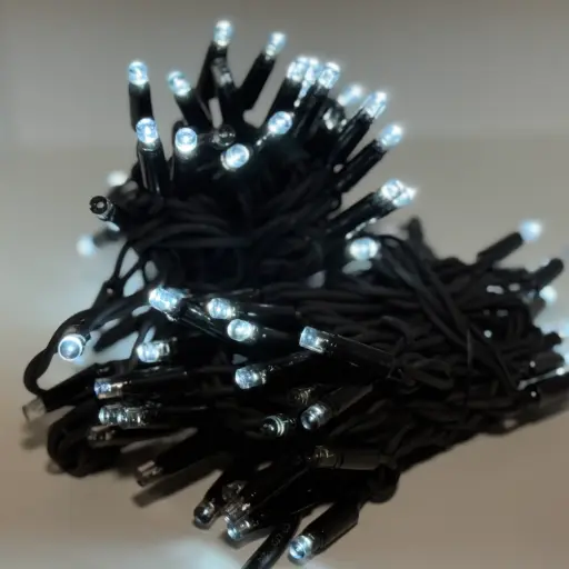 [POL-PLSL100f10M-CW-BL] PROfesionali FULL-FLASH lempučių girlianda POLAMP, 10m (5+5), 100 LED, šaltai balta, juodu laidu, IP67