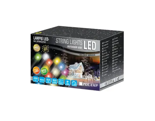 [POL-LSLf10M-CW-W] FLASH lempučių girlianda POLAMP, 10m, 80+20 LED, šaltai balta, baltu laidu, IP44