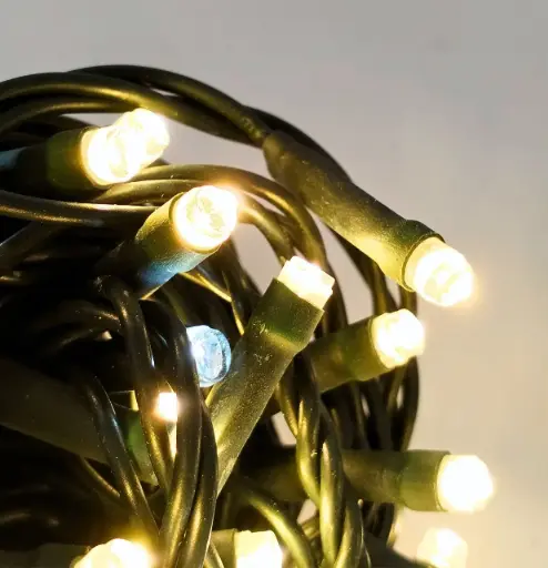 [POL-LSLf10M-WW-G] FLASH lempučių girlianda POLAMP, 10m, 80+20 LED, šiltai balta, žaliu laidu, IP44